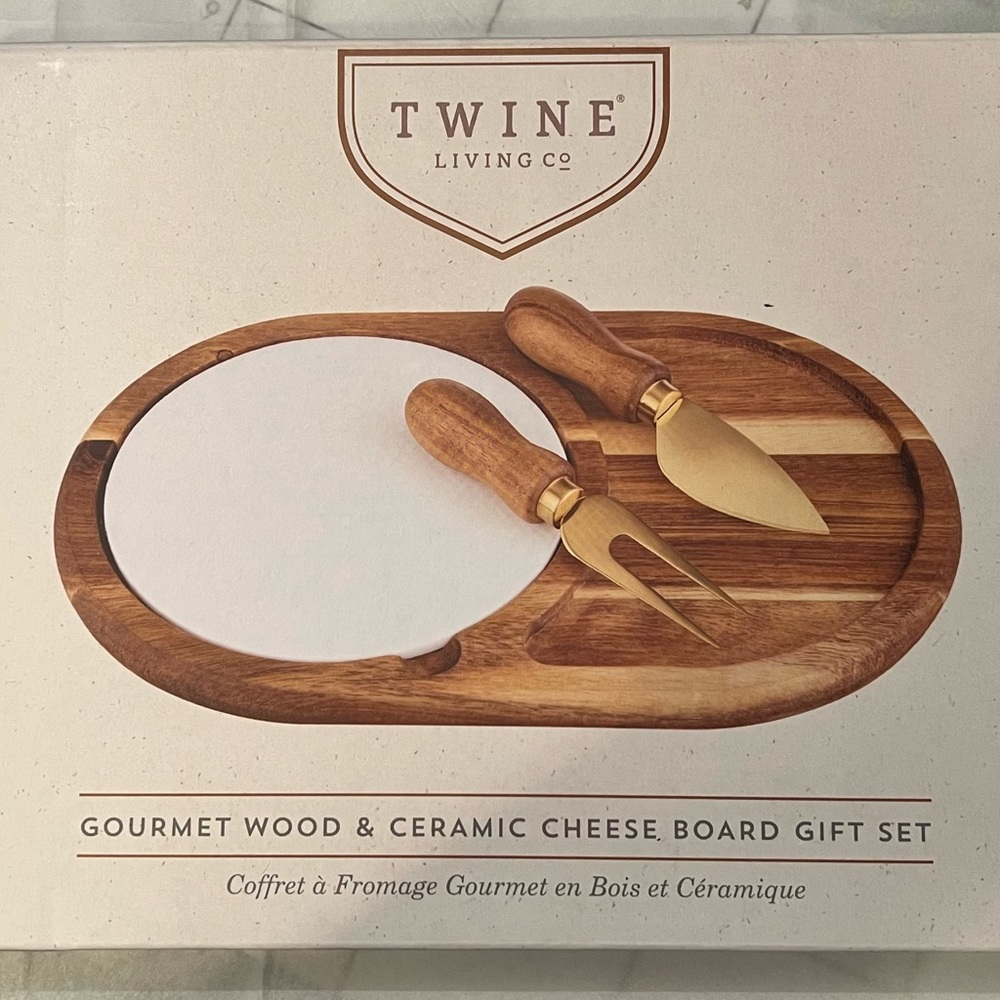 Twine Living Co. Gourmet Wood & Ceramic Cheese Board Set.